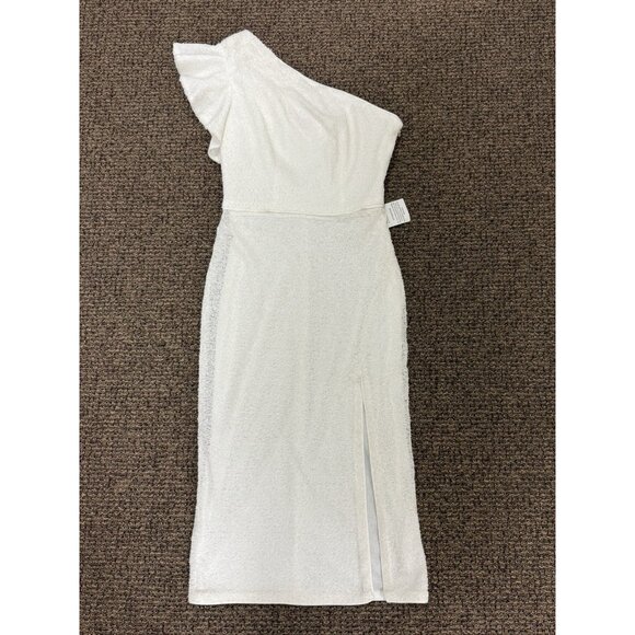 Mac Duggal Size 0 White 70162 One Shoulder Sequin Midi Cocktail Dress Wedding - Picture 4 of 10